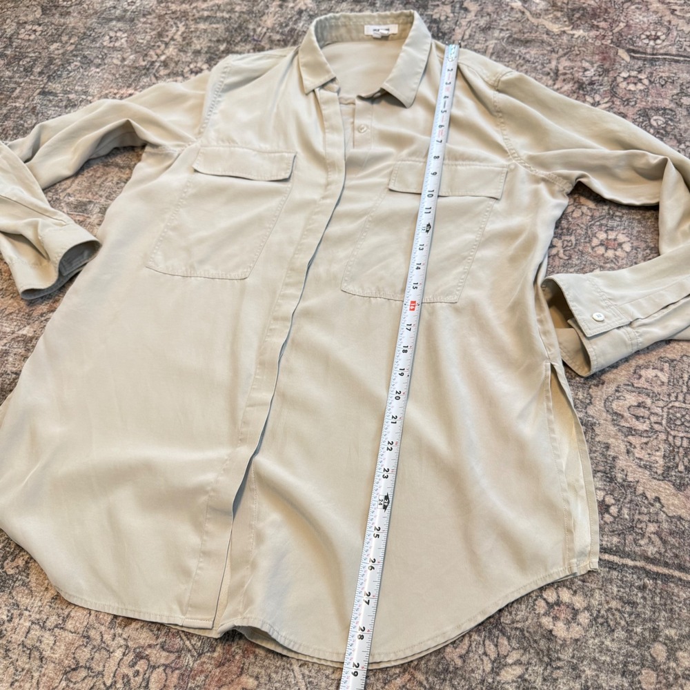 $465 Helmut Lang Khaki Cargo 100% Silk Button Down Utility Blouse Shirt Large L - Picture 4 of 6